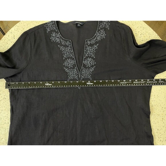 LANDS END Women’s Large 100% Linen Beaded Neckline Popover Tunic Top Bust Navy - Picture 11 of 12